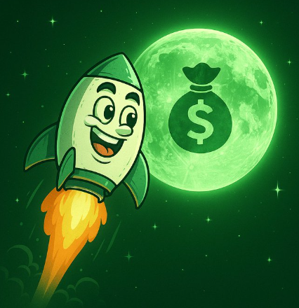 Happy Rocket Ship Flying to Green Moon